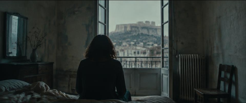 A solitary figure facing a window in a quiet apartment